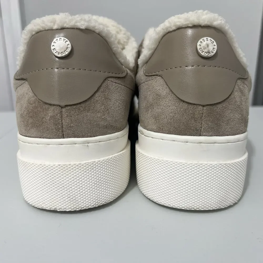 Steve Madden Women’s Size 9M Studio F Faux Shearling Lined Sneaker Taupe Suede